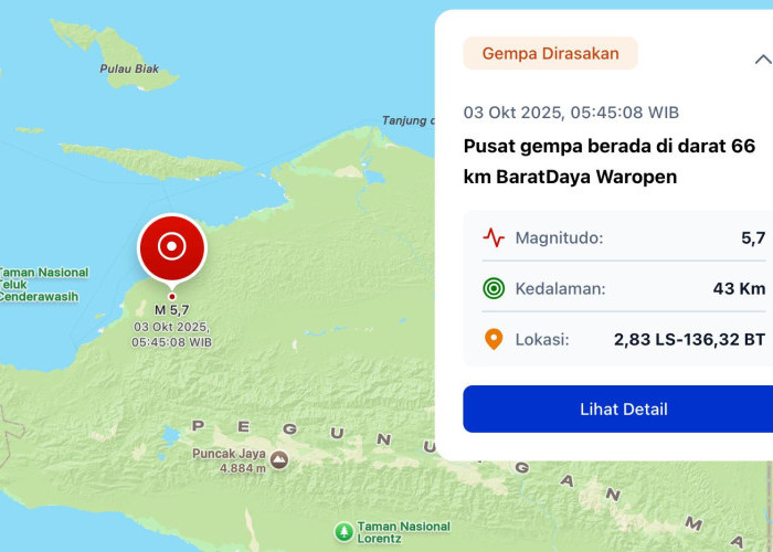 Pagi Ini Waropen Diguncang Gempa 5,7 Magnitudo, BMKG Ungkap Penyebabnya